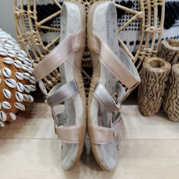 Taos Prize Women 11/42 Slide Slip On Sandals Metallic Strappy Leather Comfort - Picture 7 of 12